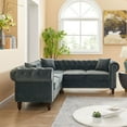 thumbnail image 3 of Zechuan 80 x 80" L-Shaped Roll Arm Chesterfield Sofa - Velvet Tufted Sofa Couch with Nailhead Trim - Gray, 3 of 9