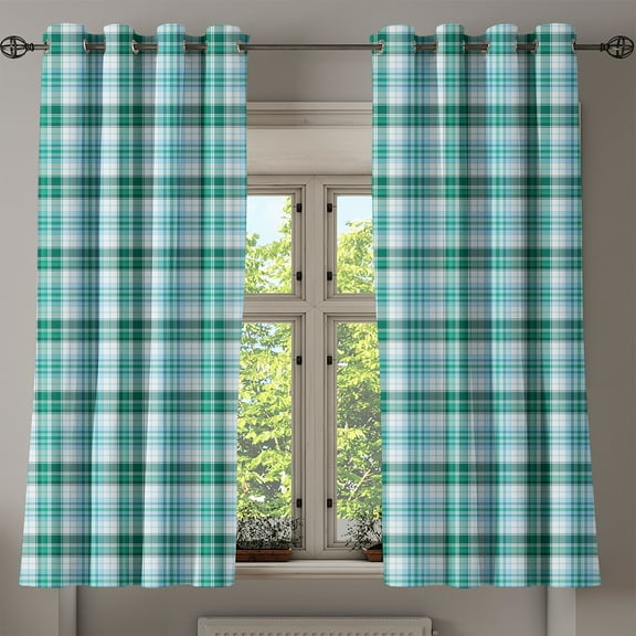 Ambesonne Turquoise Grommet Curtain, Checkered Tartan, 50" x 63", Sea Green Pale Blue