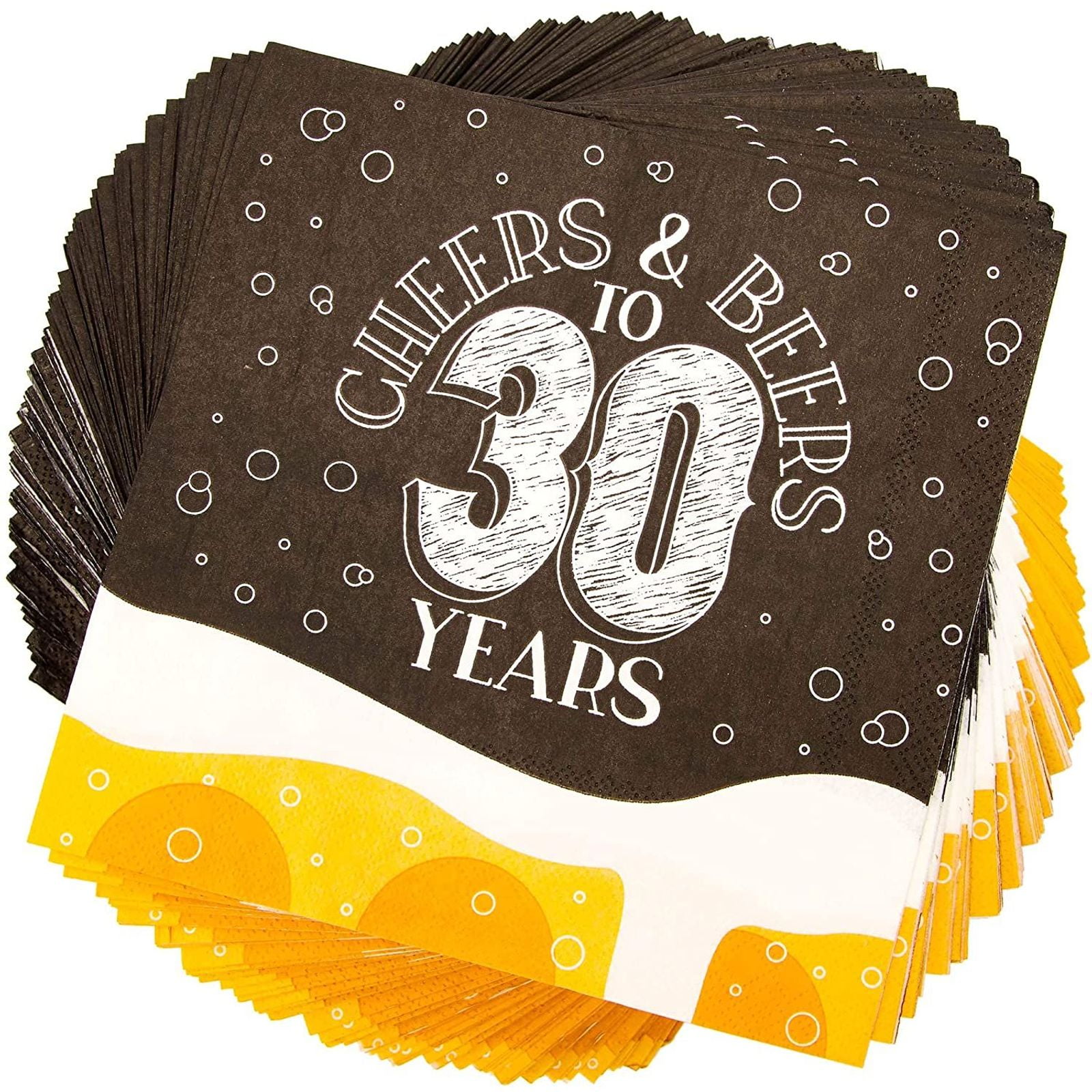 100 Pack Cheers & Beers to 30 Years Paper Napkin for 30th Birthday Party Supplies Decorations, 6.5 in