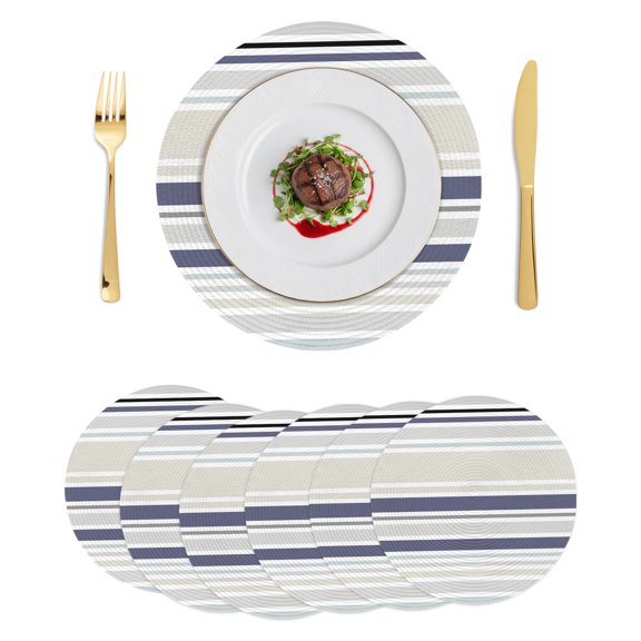 Round Placemats Grey Stripes 15 inch Set of 6 Table Mats for Dining Table Simple Geometric Blue Striped Heat Resistant Non-Slip Kitchen & Home Decorative Place Mat Set