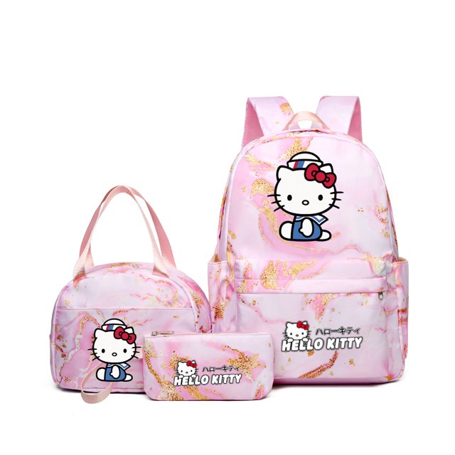 3 unids/set Hello Kitty mochila con bolsa de almuerzo para mujeres estudiantes adolescentes mochilas escolares cómodas conjuntos de viaje mochila