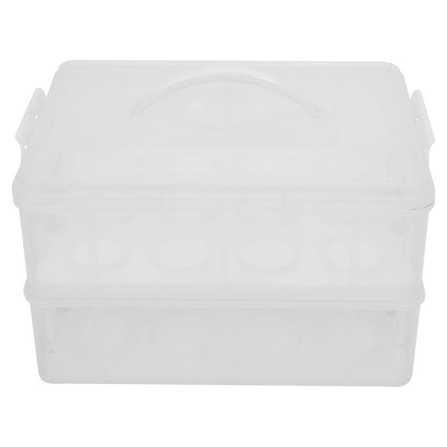caja para transportar pasteles, estuche portátil para pasteles, caja para transportar postres, contenedor para pasteles Caja blanca de PP 36x26x21 cm con asa superior, tapa apilable y cierres laterales; dos niveles con separadores para hasta 24 postres, estructura rígida que evita el movimiento durante el transporte; también adecuada para llevar cupcakes en eventos.