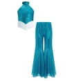thumbnail image 3 of SiiRoh Kids Girls 70s Disco Jazz Dance Outfits Shiny Sequin Halter Crop Top with Flare Pants Stage Performance Light Blue 6, 3 of 7