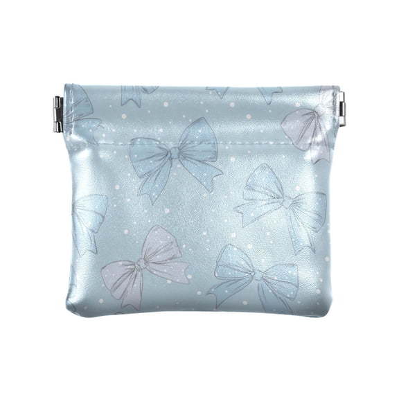 PU Leather Coin Purse Wallet Compact Water-Resistant Card Cases Money Organizers Pastel Blue Bows and Dots