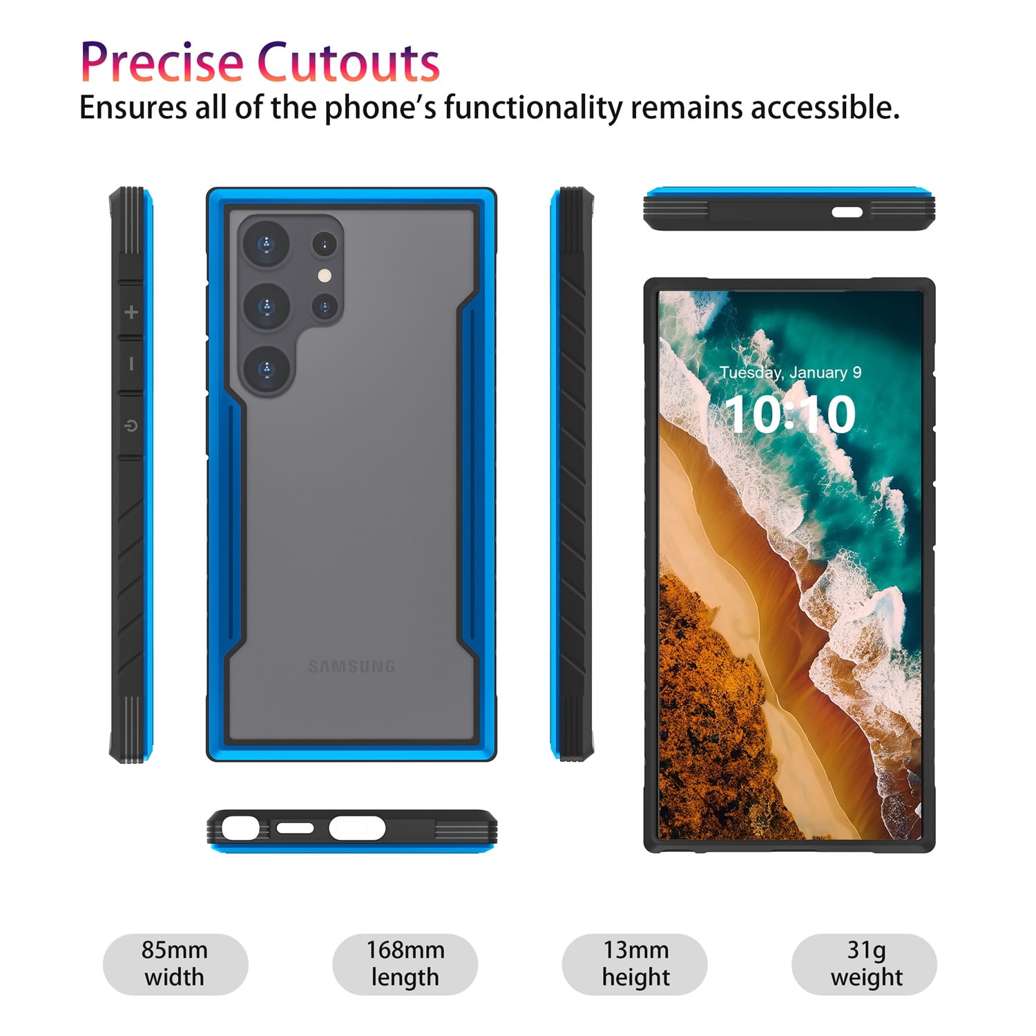 JTCASES for Samsung Galaxy S23 Case 6.1" 5G Phone 2023, Military Grade Shockproof Impact Resistant Corners Wireless Charging Non-Slip Grip Cover, Blue