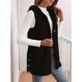 thumbnail image 6 of Women's Oversized Fleece Vest Hooded Cardigan, Double Sided Wear, Thick Warm Button Front Jacket for Fall Winter Black S, 6 of 8