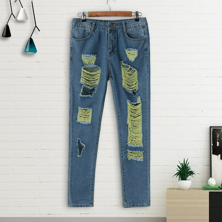 CBGELRT Fashion Jeans for Women High Waist Female Boyfriend Jeans for Women  High Waist Straight Jeans Pant Holes Denim Jeans Ripped Casual Jeans