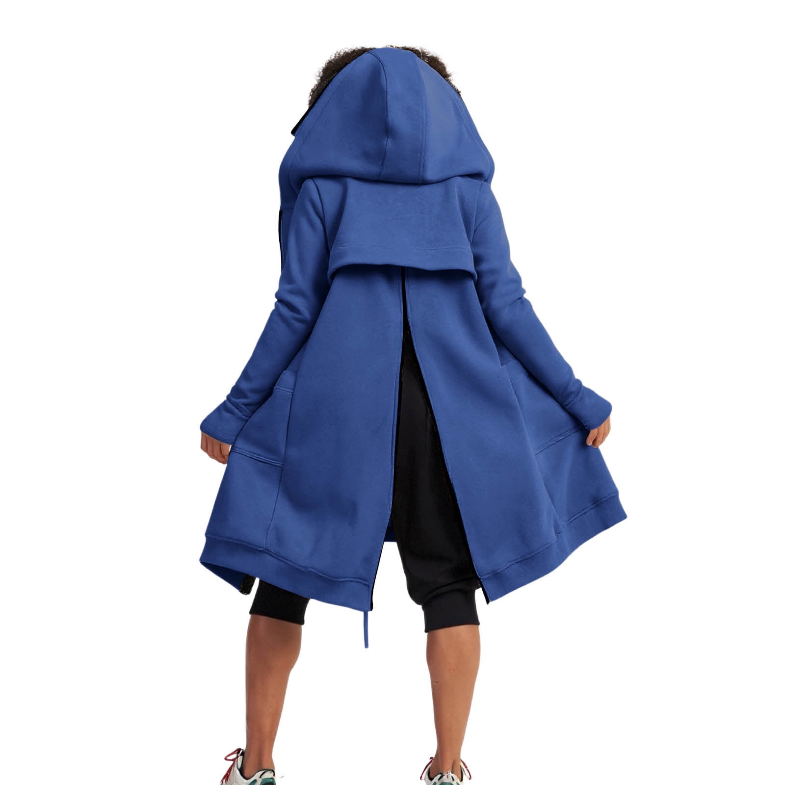 Maxi Hoodie with Thumb Holes Sevevn Women's Solid Color Jacket Fleece Casual Zipper Long Sleeve Pocket Hooded Long Sweater Blue L