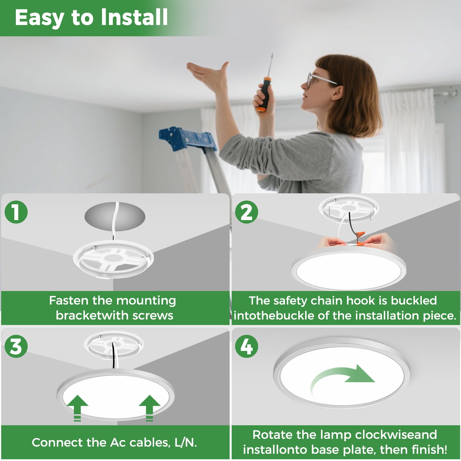 HOVMAP LED Flush Mount Ceiling Light Fixture, 7Inch 15W, Dimmable& 5CCT Adjustable Low Profile Ceiling Lights, 1500LM Round Lamp for Bathroom, Closet, Kitchen, Hallway, White, White
