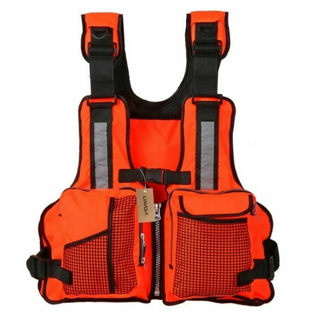 YOPTOP Adult Adjustable Life Jacket Vest Multi Pockets Buoyancy Sailing Reflective Design Kayak Canoeing Fishing Jacket Vest,orange,One Size