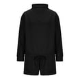 thumbnail image 4 of Womens Two Piece Sweatsuits Outfits Cotton Loose High Neck Sweatshirt Drawstring Sweat Shorts Sets Pockets Tracksuits (XL, Black), 4 of 5