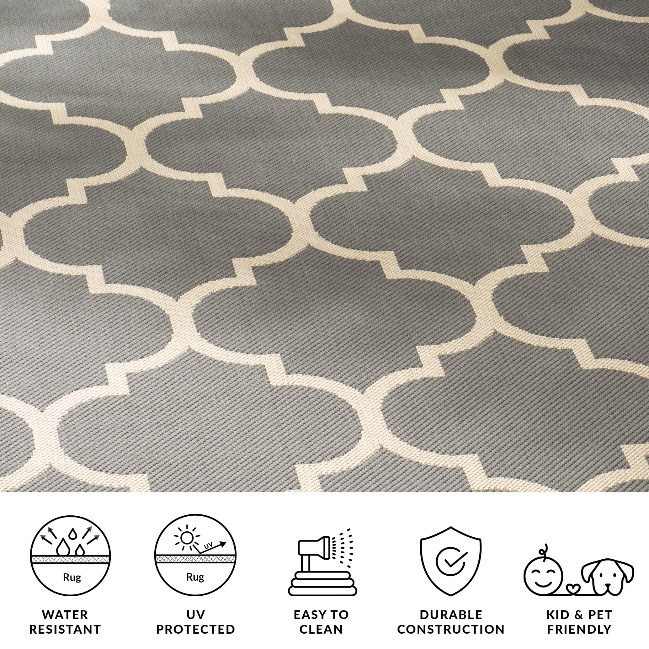 Safavieh Courtyard Alyssa Geometric Indoor/Outdoor Area Rug, Anthracite/Beige, 5'3" x 5'3" Square
