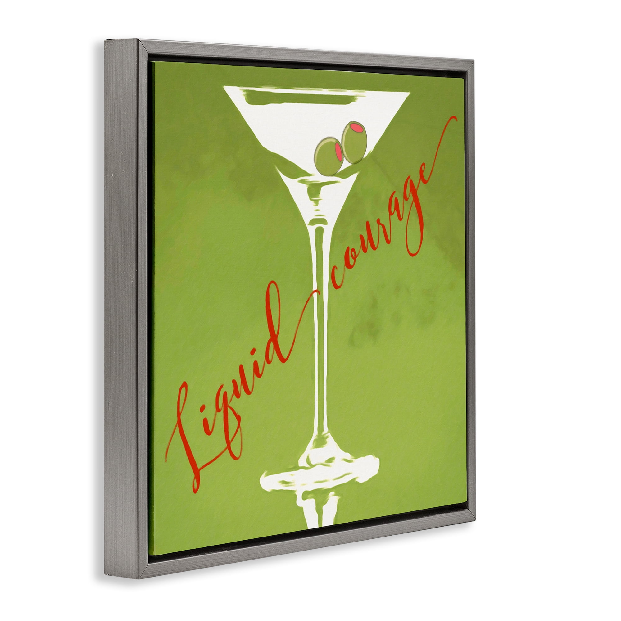 Stupell Industries Liquid Courage Sassy Martini Food & Beverage Painting Gray Floater Framed Canvas Art Print Wall Art, 25 x 25