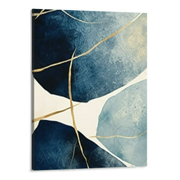 Creowell Blue Abstract Wall Art Canvas Navy Blue and Grey Wall Pictures Modern Abstract Beige Gray and Blue Wall Decor Navy Blue Artworks for Wall Blue Gold Wall Art for Living Room 16x20 Inch