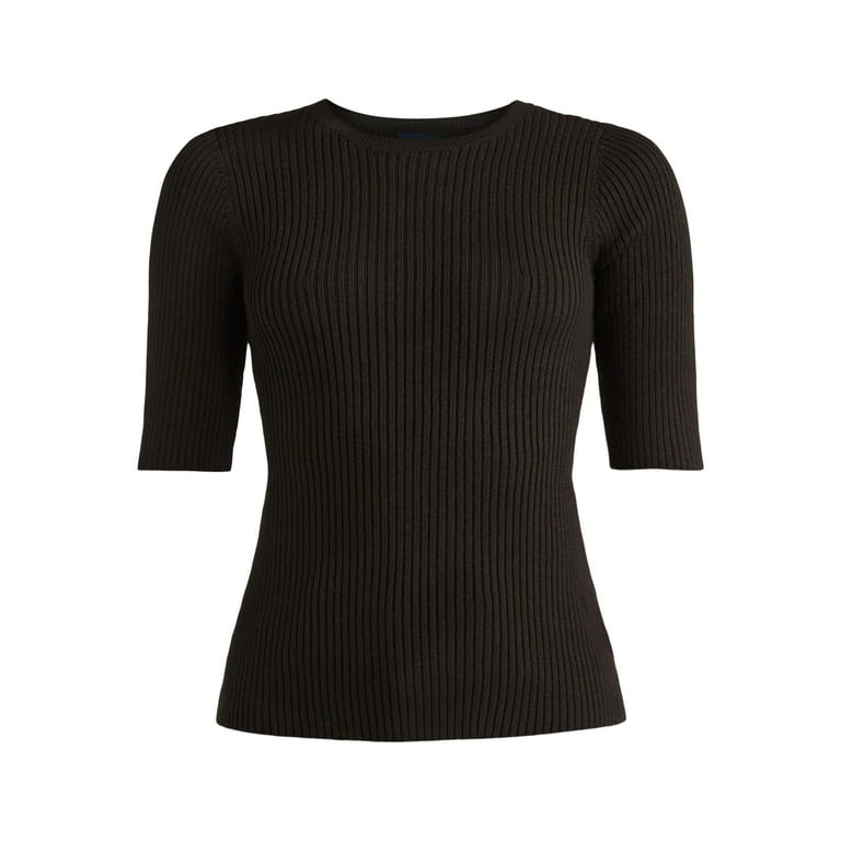 Scoop Women's Rib Knit Sweater with Elbow Length Sleeves Scoop Women's Rib Knit Sweater with Elbow Length Sleeves