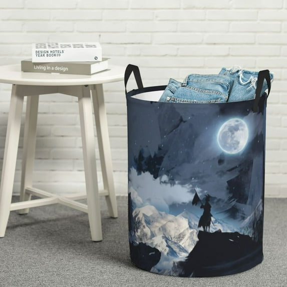 YFYANG Waterproof Laundry Hamper, Full Moon Night Rider Laundry Basket Oxford Fabric with Handle Foldable, M