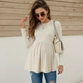 thumbnail image 2 of Womens Maternity Tops Long Sleeve Pregnancy Tunic Loose Blouses Crew Neck Ribbed Ruched Babydoll Maternity Shirts Beige S, 2 of 9