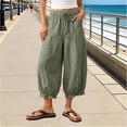 thumbnail image 2 of Pants for Women Casual Cotton And Linen Embroidered Wide Leg Spring And Summer Loose High Waist Straight Elastic Womens Pants Blackish Green XXL, 2 of 8