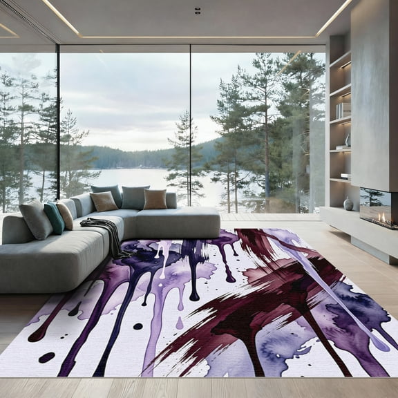 ODIKA 6' x 9' Machine Washable Non-Slip Area Rug, abstract print High Traffic Rug, Purple, 1292444