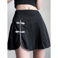 thumbnail image 3 of Minifaldas góticas de estilo chino con nudo para mujer, corte en A, cintura alta, plisadas, negras, estilo académico vintage oscuro., 3 of 6