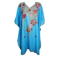 Mogul Women Short Caftan Dress Floral Embroidered Kimono Sleeves V-Neckline Boho Fashion Kaftan Tunic 3X