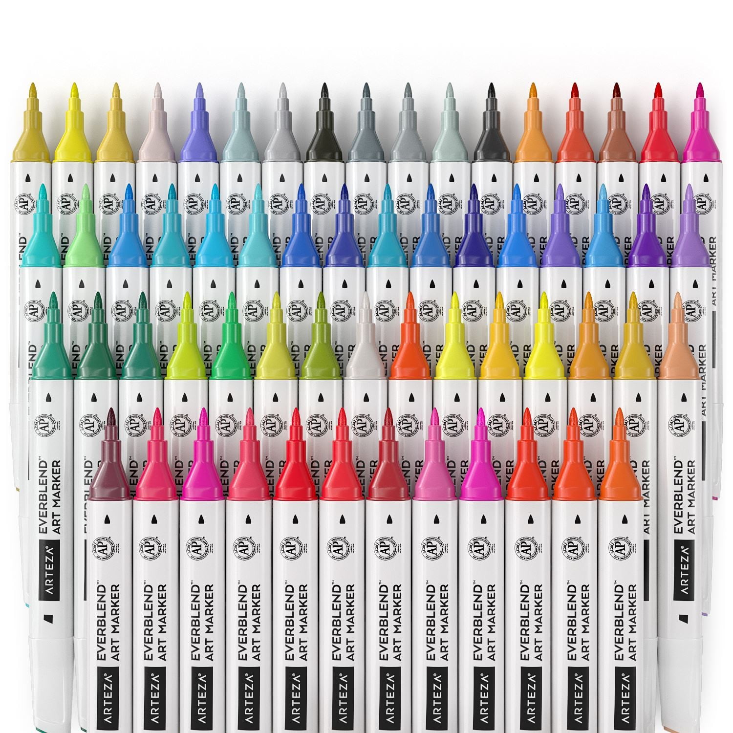ARTEZA Art Alcohol Markers, Set of 72 Colors, EverBlend Dual Tip Markers  with Organizer Box, Fine and Broad Chisel Nib, for Coloring and Drawing