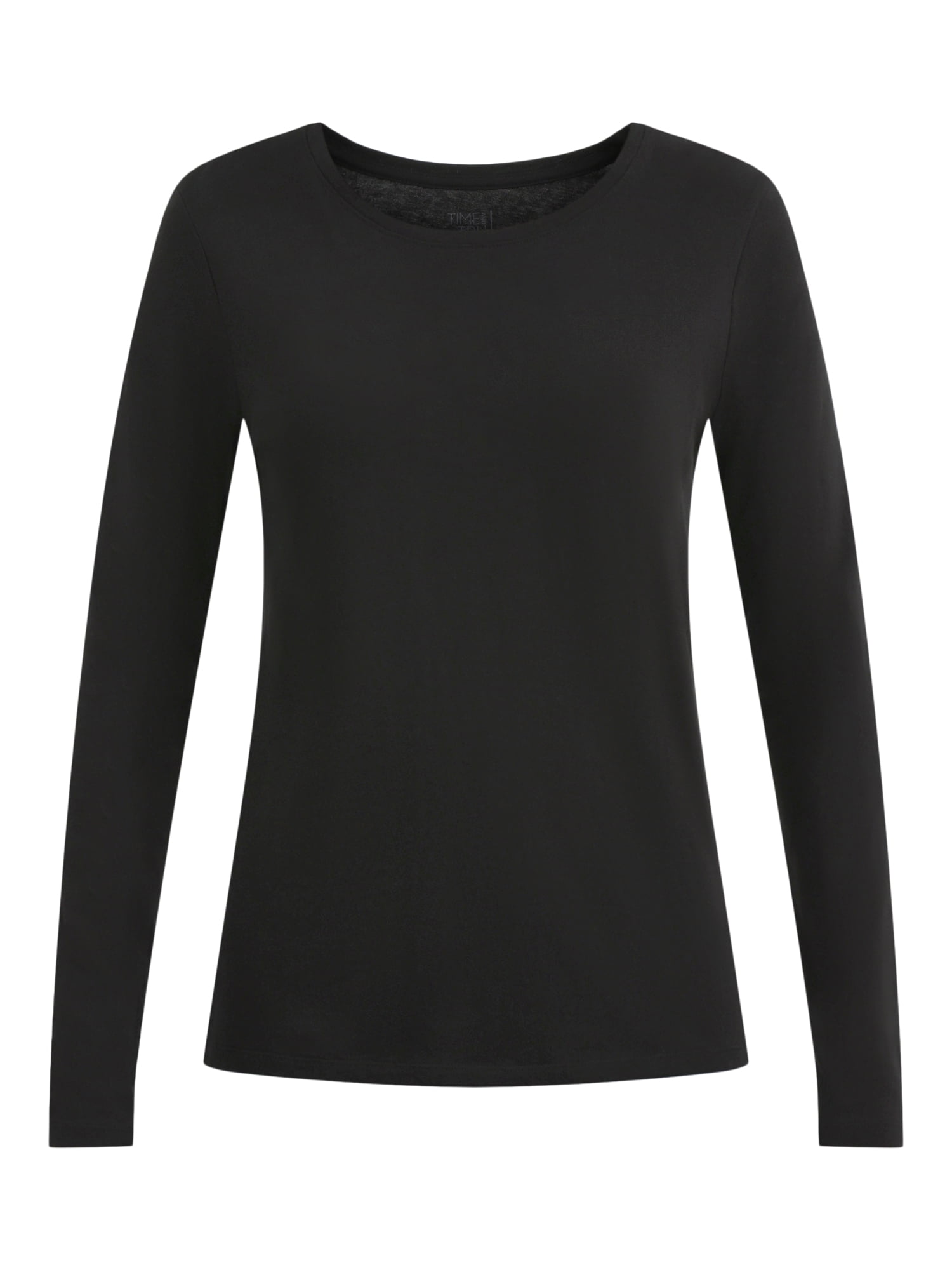 Time and Tru Women's Cotton Crewneck Tee with Long Sleeves, 2-Pack, Sizes XS-XXXL