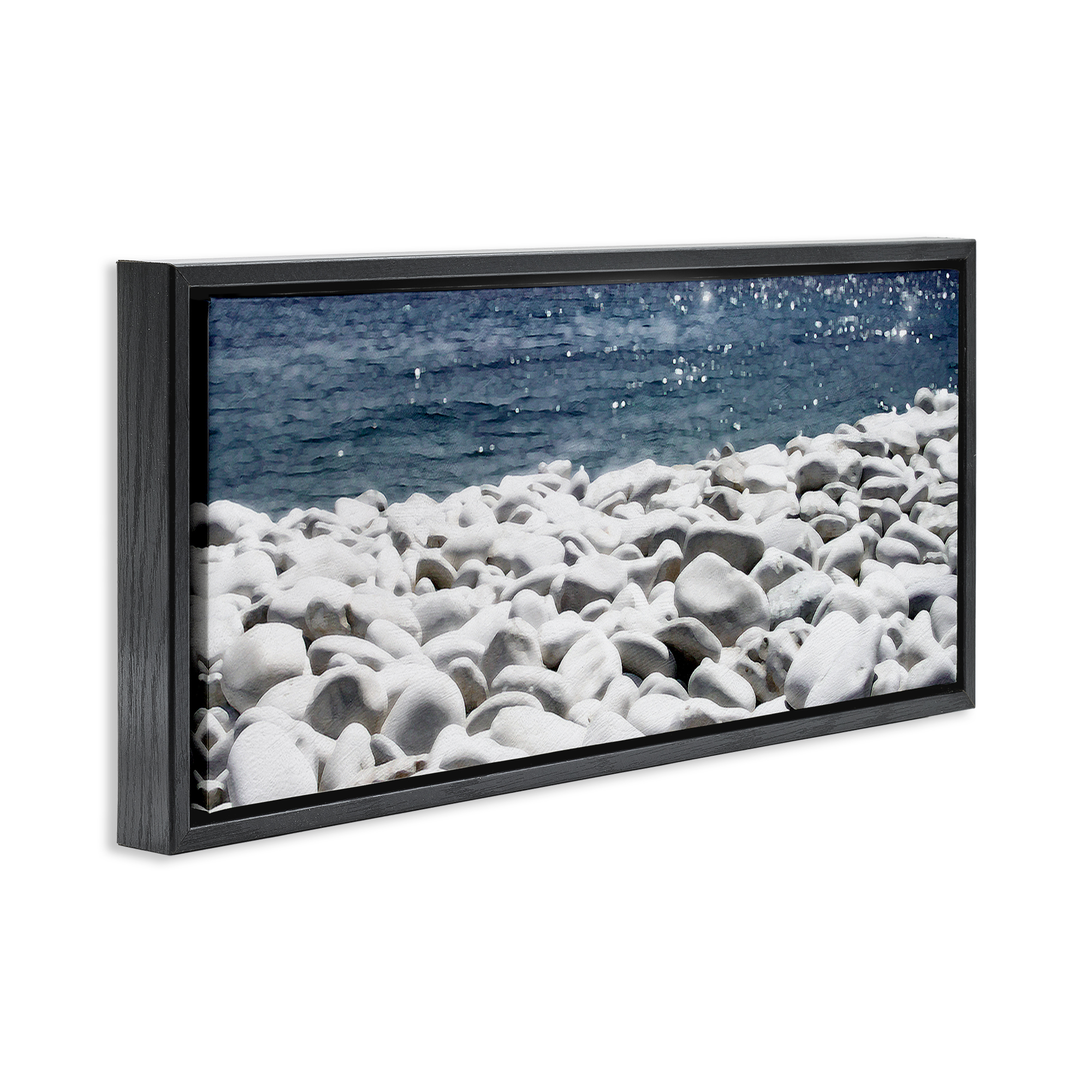 Stupell Industries Greek Pebbles Shore Landscape & Nature Photography Black Floater Framed Canvas Art Print Wall Art, 25 x 11