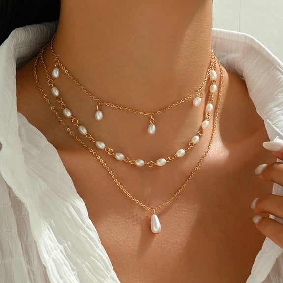 NICKSUN Vintage Pearl Choker Necklace for Women Elegant Multi-layered Imitation Pearl Pendant Necklace Irregular Wedding Bridal Necklace Retro Wedding Party Ball Costume Jewelry