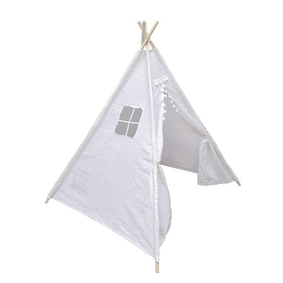 FixtureDisplays® Teepee Tent for Kids Indoor Tents, Inner Pocket, Unique Reinforcement Part - Foldable Play Tent Canvas Tipi Childrens Tents for Girls & Boys (White) 15566
