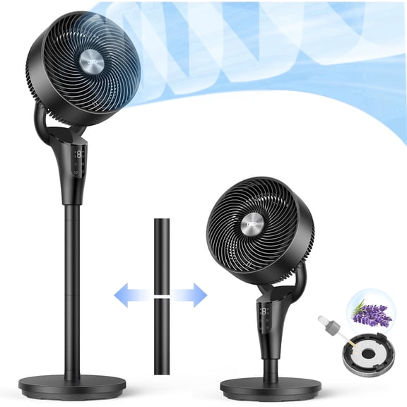 DREO Pedestal Fan for Home, 2-in-1 Table/Floor Fan, 20dB Ultra-Quiet, 95ft Air Reach, 29.2ft/s Hyperfast Airflow, 80° Oscillation 105° Tilt Standing Fan, 3Modes 8Speeds with Remote, 8H Timer, Aroma