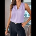 thumbnail image 2 of Womens Pleated Tank Tops V Neck Casual Sleeveless Blouses Summer Basic Vest Shirt Light Purple M, 2 of 4