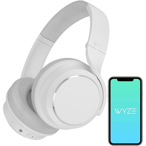 Restored WYZE Noise Cancelling Headphones, Over The Ear Headphones with Active Noise Cancellation, High-Fidelity Sound, Transparency Mode, Alexa Built-in, White