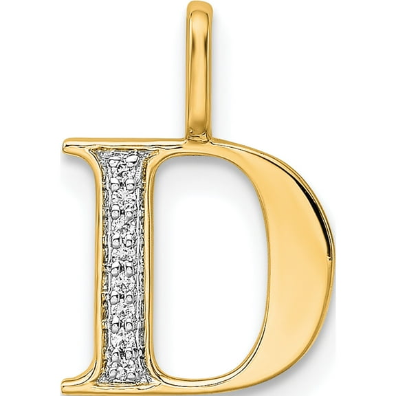 10K Yellow Gold Diamond Letter D Initial Pendant (Width 9.76) (Length 15.09) - Jbsp