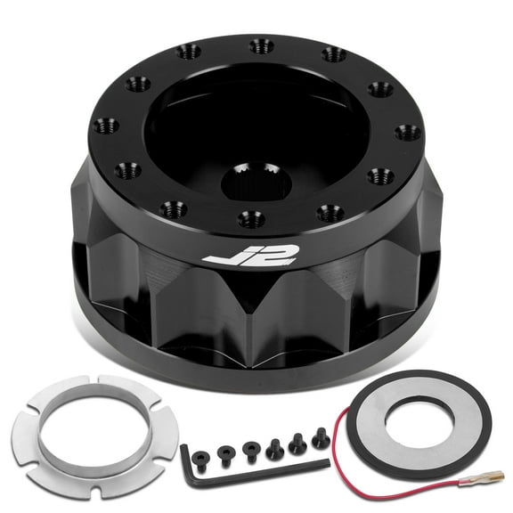 J2 Engineering J2-HUB-M1-BK J2 For 1985 to 2007 Mitsubishi Dodge Plymouth Subaru Eagle 2" Black Billet Aluminum Gear Steering Wheel 6-Bolt Hub Adapter 86 87