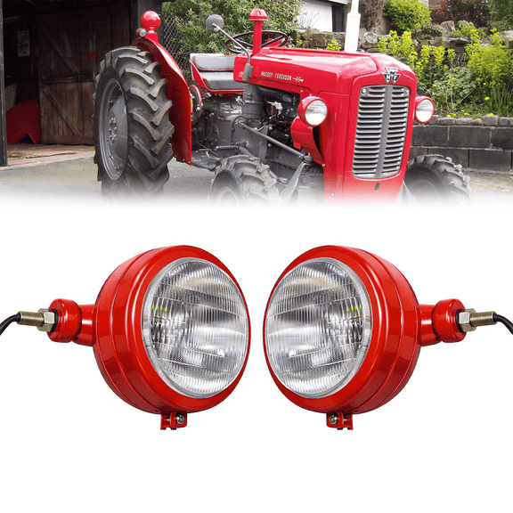 APSMOTIV Tractor Light Red Headlights Assemblies with 12v Bulbs Compatible for David Brown 700 800 900 1200 1400 Series | Massey Ferguson 35 35X 65 765 | Case/IH Tractor B250 B275 B414 B444