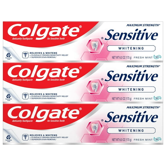 Pack of 2 - Colgate Whitening Toothpaste For Sensitive Teeth, Enamel Repair And Cavity Protection, Fresh Mint Gel, 6 Oz (Pack Of 3) Packaging May Vary