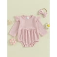thumbnail image 2 of Bagilaanoe Newborn Baby Girl Rompers Long Sleeve Bodysuit + Headband 3M 6M 9M 12M Infant Fall One Piece Jumpsuit, 2 of 9