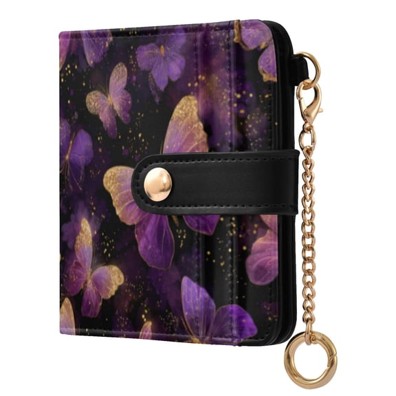 Qxltty Glowing Purple Butterfly Ladies Wallet Rfid Slim Thin Compact Credit Card Women Wallet Zipper Coin Pocket and ID Window for Female Gifts