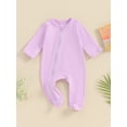 thumbnail image 2 of FEORJGP Infant Boys Girls Pajamas Newborn Baby Footie Jumpsuits Long Sleeve Zip Up Rompers Solid Color Crew Neck Bodysuit Loose Casual Daily Clothes Little Boy Girl Loungewear, 2 of 9