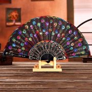 Embroidered Peacock Dance Fan Foldable Sequin Performance Decorative Accessory