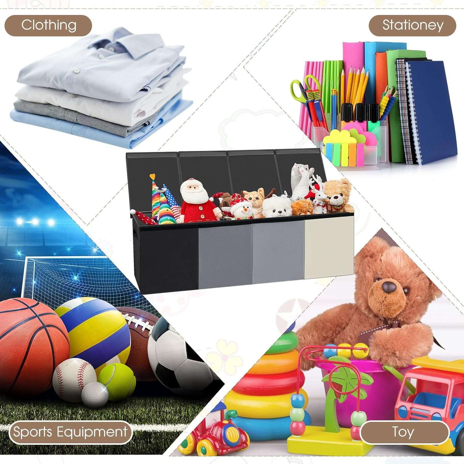 Large Toy Box Chest with Lids 4/3 Grids Large Collapsible Kids Storage Basket for Boys Girls Living Room Nursery Playroom