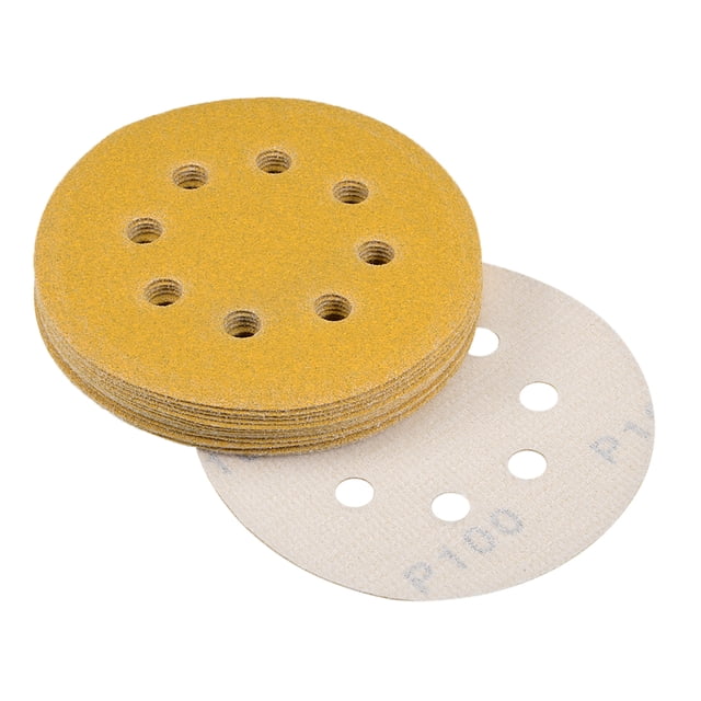Uxcell 100 Grits 8-Holes Sanding Discs Hook and Loop Wet Dry Sandpaper Sander Aluminum Yellow 15pcs