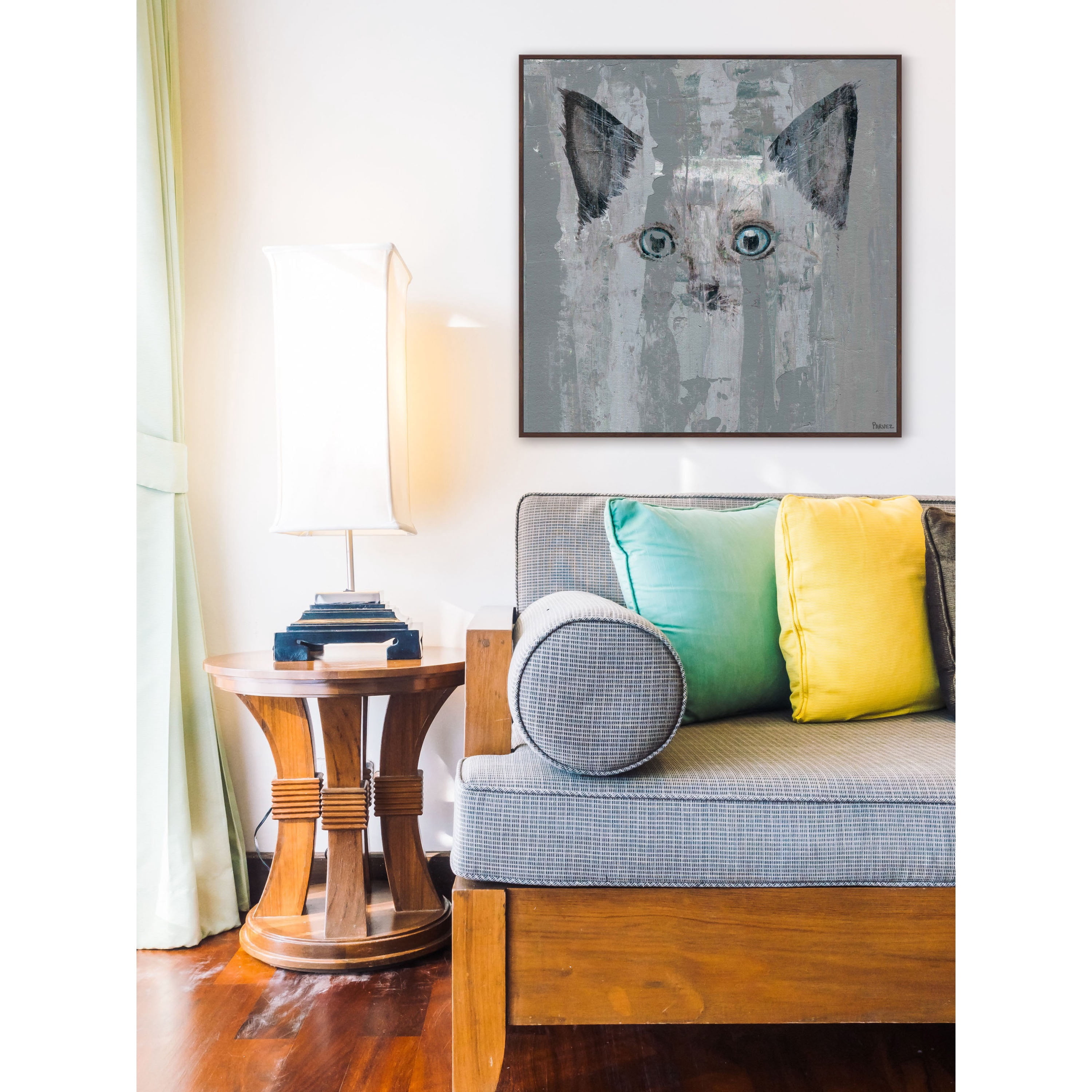 Blue-Eyed Cat Floater Framed Painting Print on Canvas