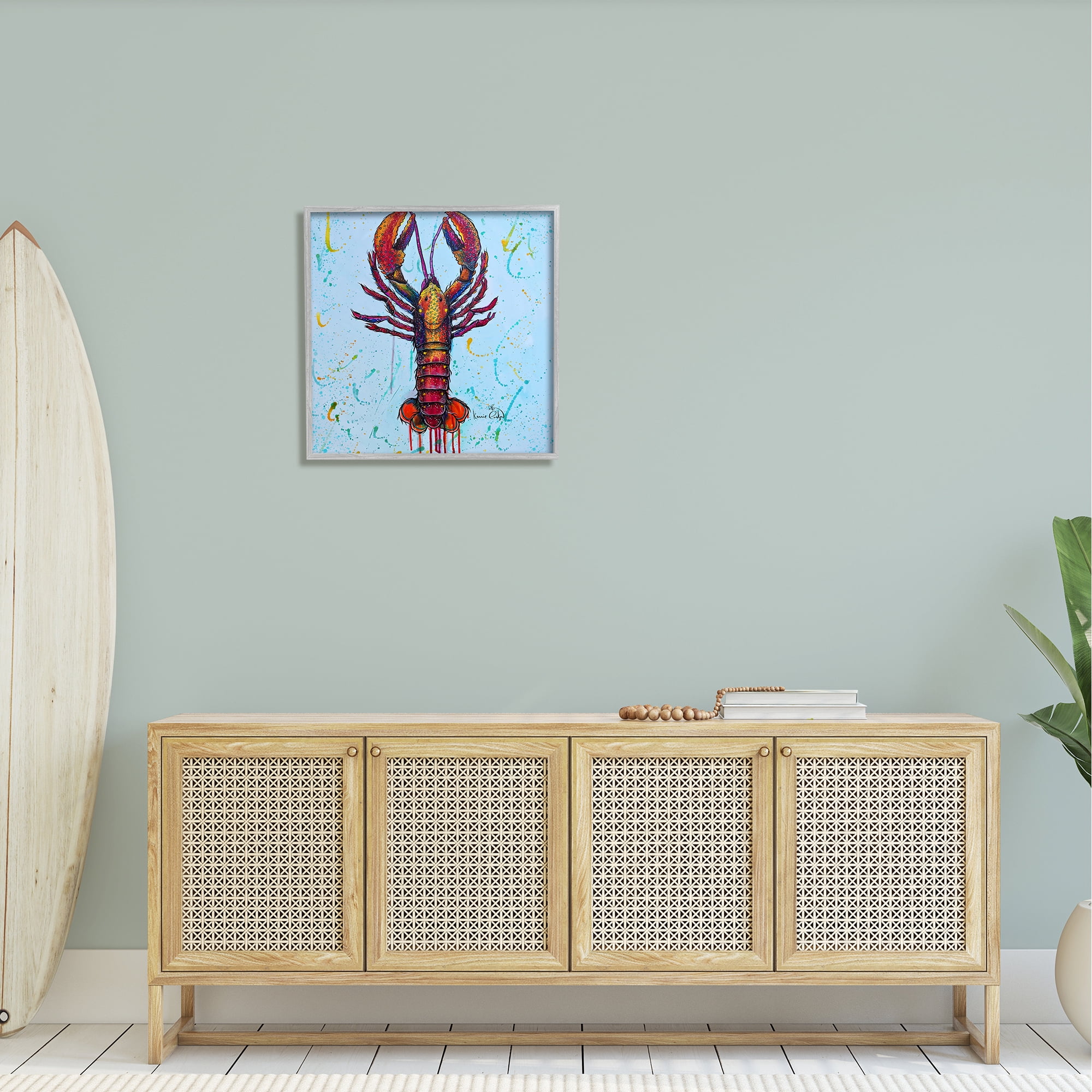 Stupell Industries Urban Style Lobster Paint Splatter Sea Life Painting Gray Framed Art Print Wall Art, Design by Karrie Evenson