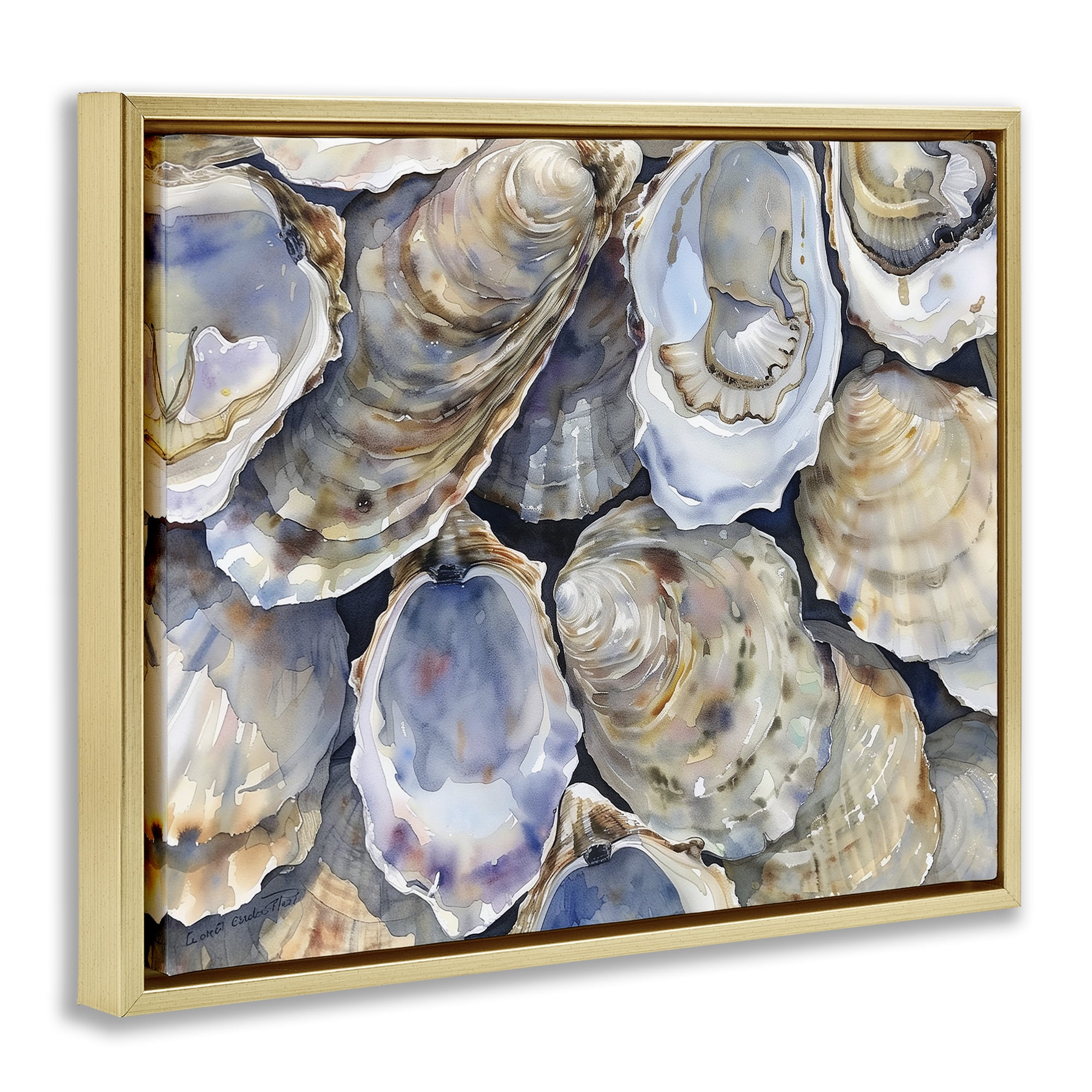 Stupell Industries Oyster Shellabration Pile Gold Framed Floater Canvas Wall Art, design by Heidi Kuntz