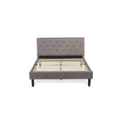 Rustic Revival Furniture Platform Bed - Button Tufted Velvet Fabric Padded Headboard & Footboard, Black Legs