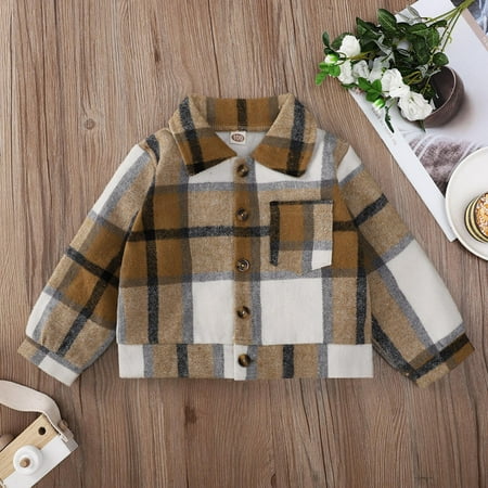 

Toddler Boys Girls Shirt Coat Jacket Plaid Long Sleeve Turn Down Collar Button Tops Outwear for Kids