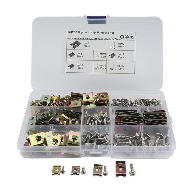 Clips universales tipo U de 170 piezas, juego de tuercas y tornillos, accesorios, Clips de Metal para automóvil, Panel de puerta de rueda de Cola Clips Tuercas Tornillos