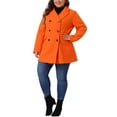 thumbnail image 3 of Women's Plus Size Notched Lapel Double Breasted Long Coat for Stylish Winter Wear 3X Orange, 3 of 7